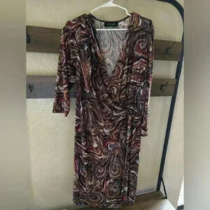 Black Label by Evan Piccone Women’s Paisley Wrap Dress with 3/4 sleeves size 14